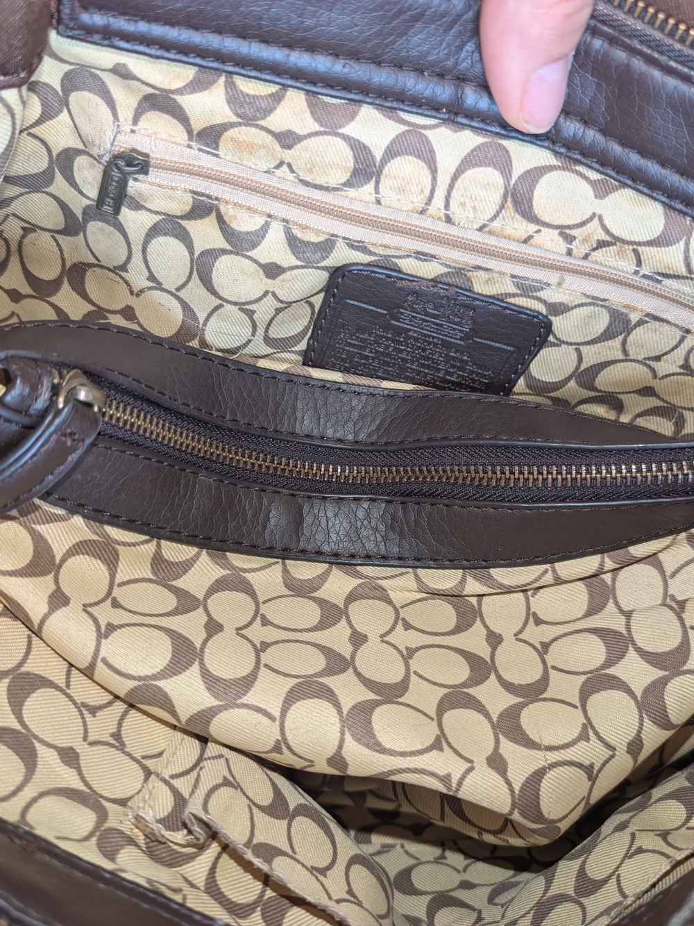 Purse Tote Shoulder Bag Dark Brown Trim Dotted C Coach Logo Design Decent Shape - Picture 5 of 13